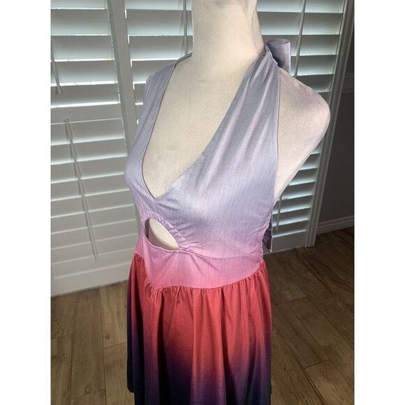 NEW Halter Dress Large Purple Ombre Backless Lightweight Cut Outs Fit Flare - Picture 7 of 11